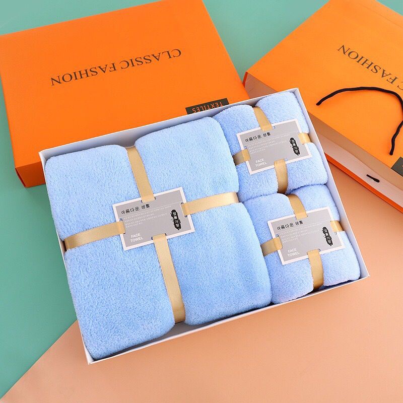 LID133- Handuk Mandi Gift Set 3in1 Handuk Pengering Dengan Bahan Coral Fleece Halus High Quality Berwarna Polos