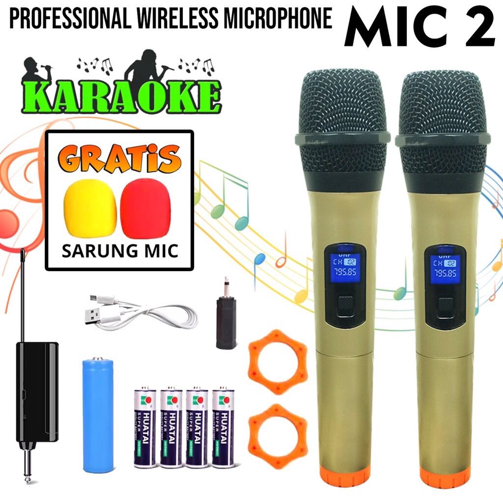 Mic Karaoke DUAL Microphone Wireless Tanpa Kabel MIC2 ERRLY MIC-02 Digital LED Mic Karaoke GENGGAM