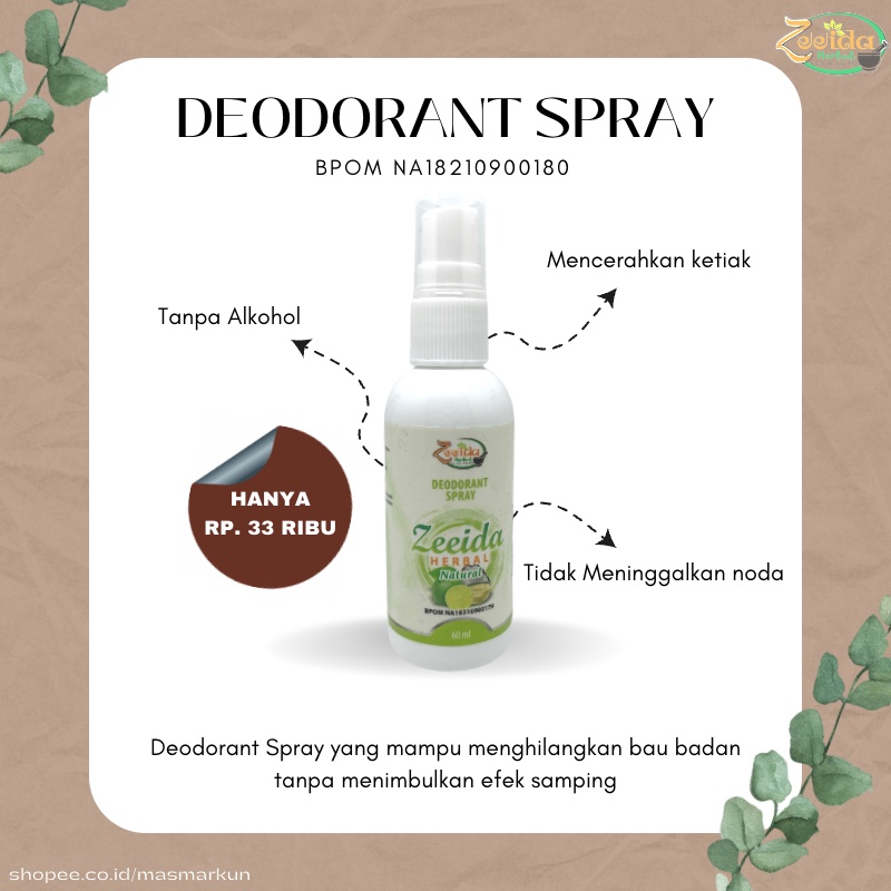 Deodorant Spray Natural Zeeida Herbal BPOM