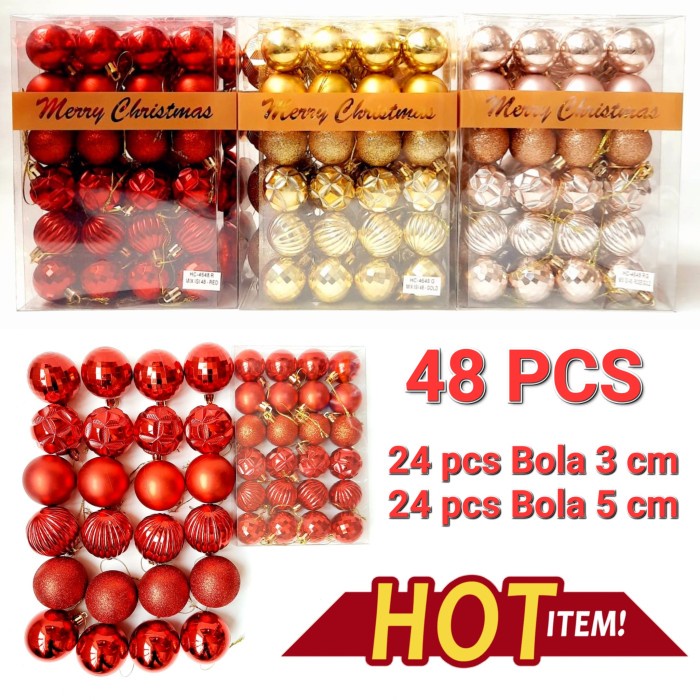 Paket Bola 48 Pcs Murah Bola Premium Motif Pinus Dekorasi Pohon Natal HARGA GROSIR TERMURAH