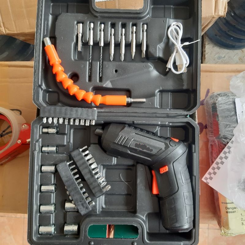 # HJ # Set Mesin Bor Obeng 48 Buah Kunci Electric Screwdriver Set Screwdriver Tanpa Kabel