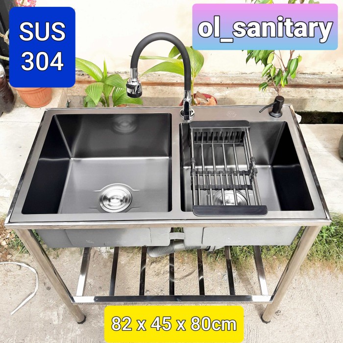 Kamar Mandi Bak Cuci Piring Sink Hitam Kitchen Sink Set Stainless Sink Portable