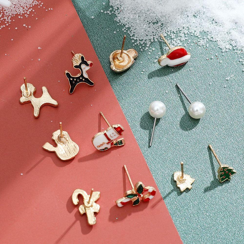 Needway Natal Stud Earrings Untuk Gadis Hadiah Kreatif Paduan Seng Elk Santa Claus Snowman Drip Minyak Bell Wanita Drop Earrings