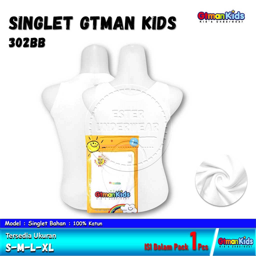 KAOS SINGLET ANAK SALUR GTMAN KIDS 302BB PUTIH ISI 1PCS