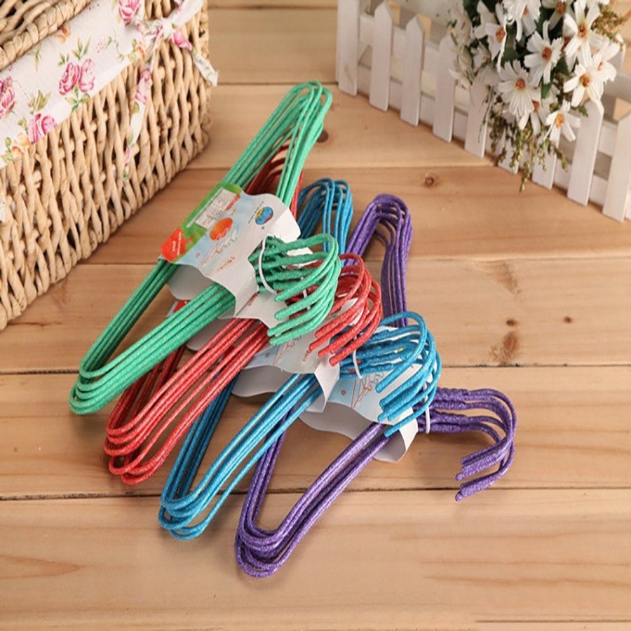 HANGER BAJU KAWAT LAPIS PLASTIK ISI 10PCS GANTUNGAN BAJU SERBAGUNA - BDC