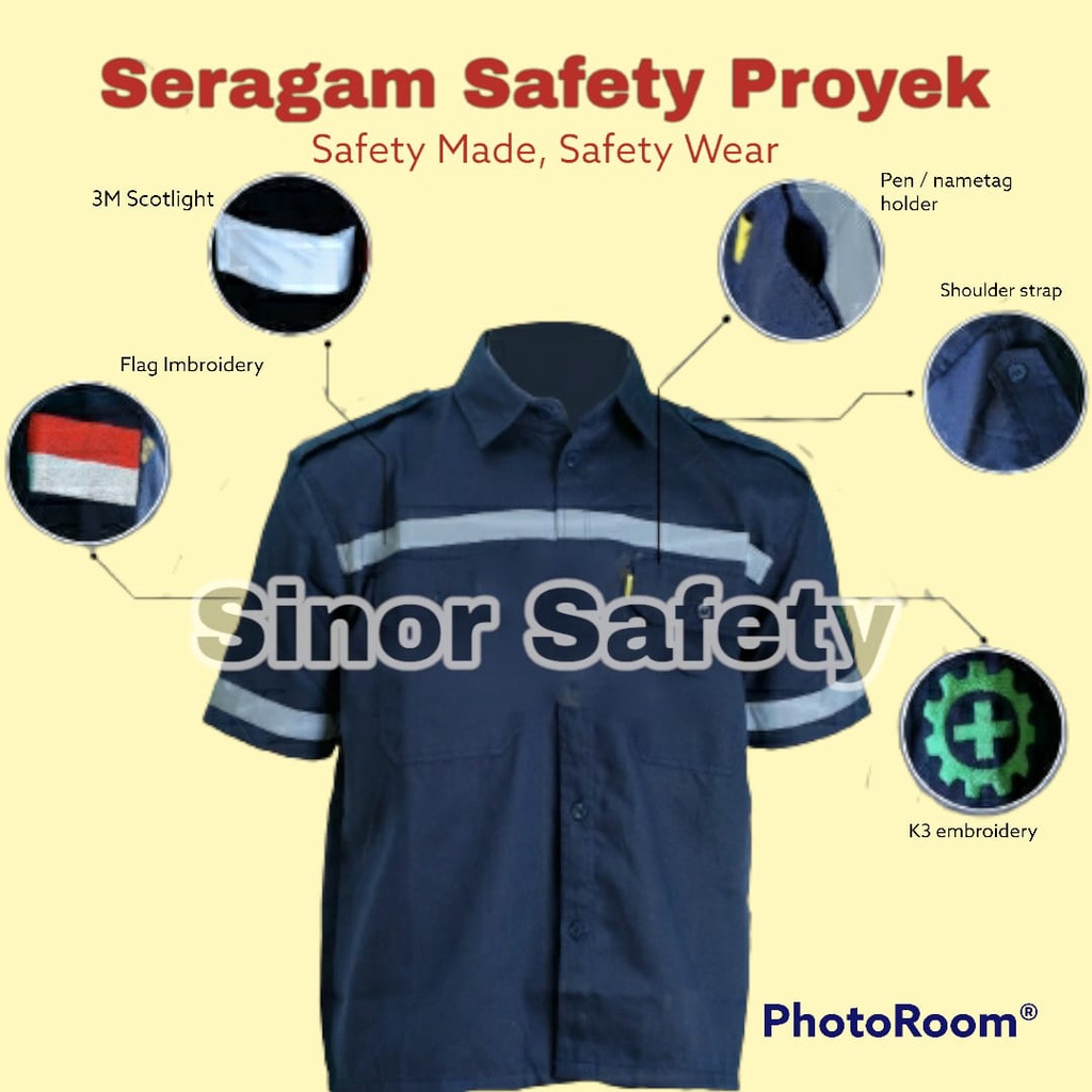 Wearpack Safety Lengan Pendek Baju Seragam Kerja Pabrik Proyek