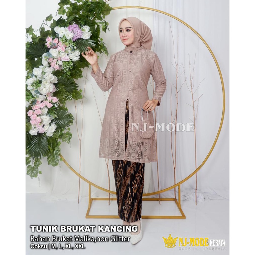 Satu set Tunik brokat malikha kancing seribu / Baju kebaya modern buat kondangan & pesta