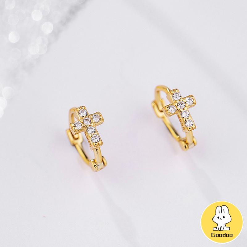 Anting Bulat Mini Lapis Emas 14k Hias Cubic Zirconia Untuk Wanita -Doo