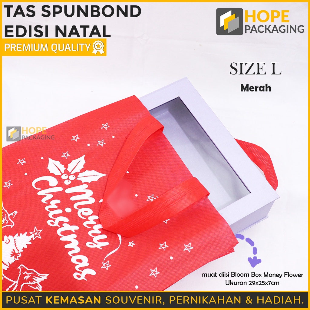 Tas spunbond edisi NATAL 34.5x25cm dan 39.5x29.5cm Merah / Hijau