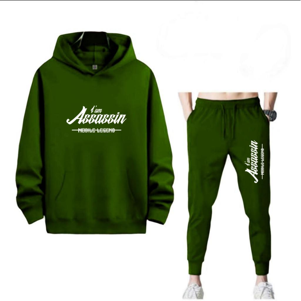 SETELAN I AM ASSASSIN JOGGER DAN HOODIE BAHAN TEBAL NYAMAN DIPAKAI TERLARIS