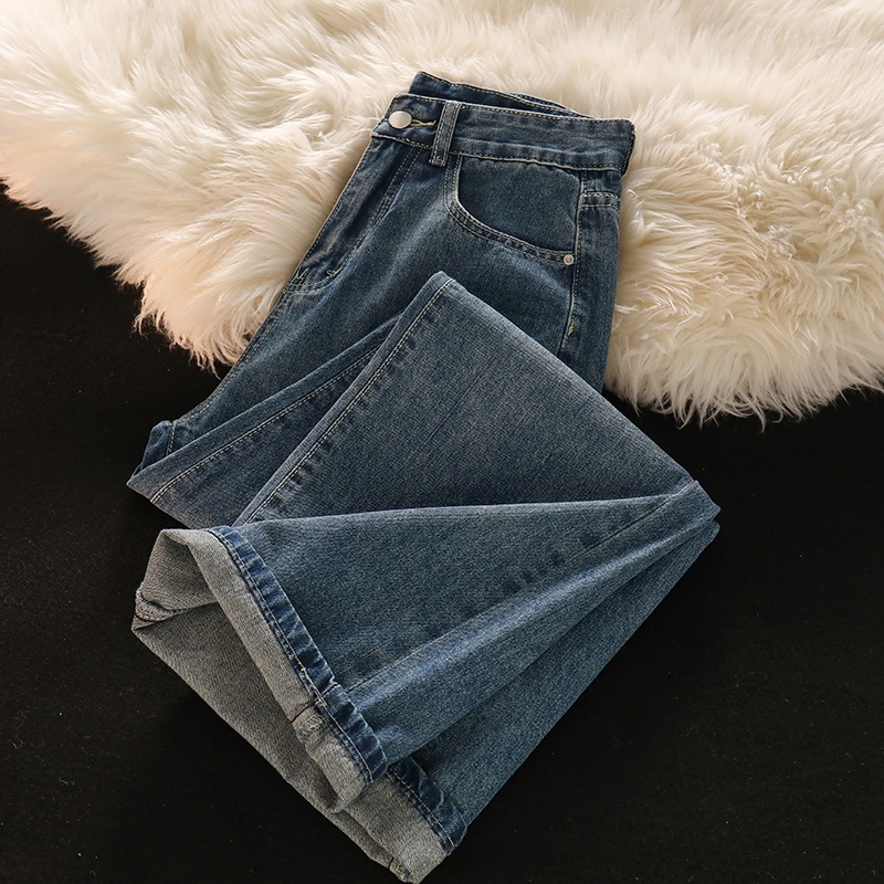 Korea Highwaist Kulot Celana Jeans Wanita Biru retro