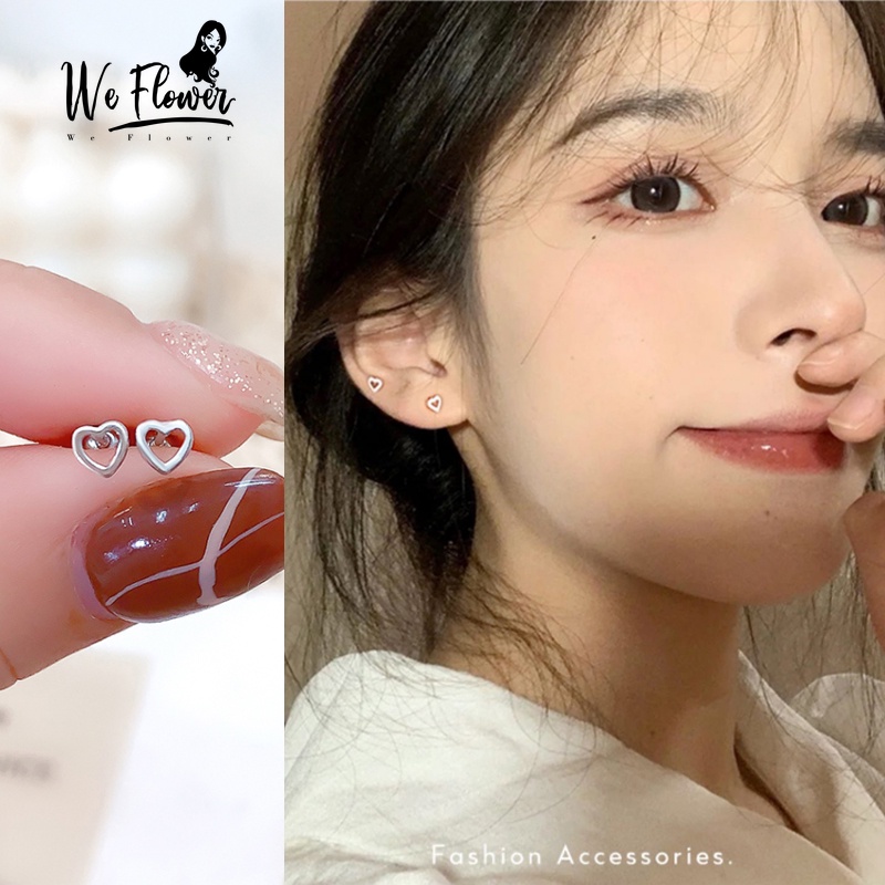 We Flower Anting Stud Mini Bentuk Hati Hollow Bahan s925 Silver Hypoallergenic Gaya Korea Untuk Wanita