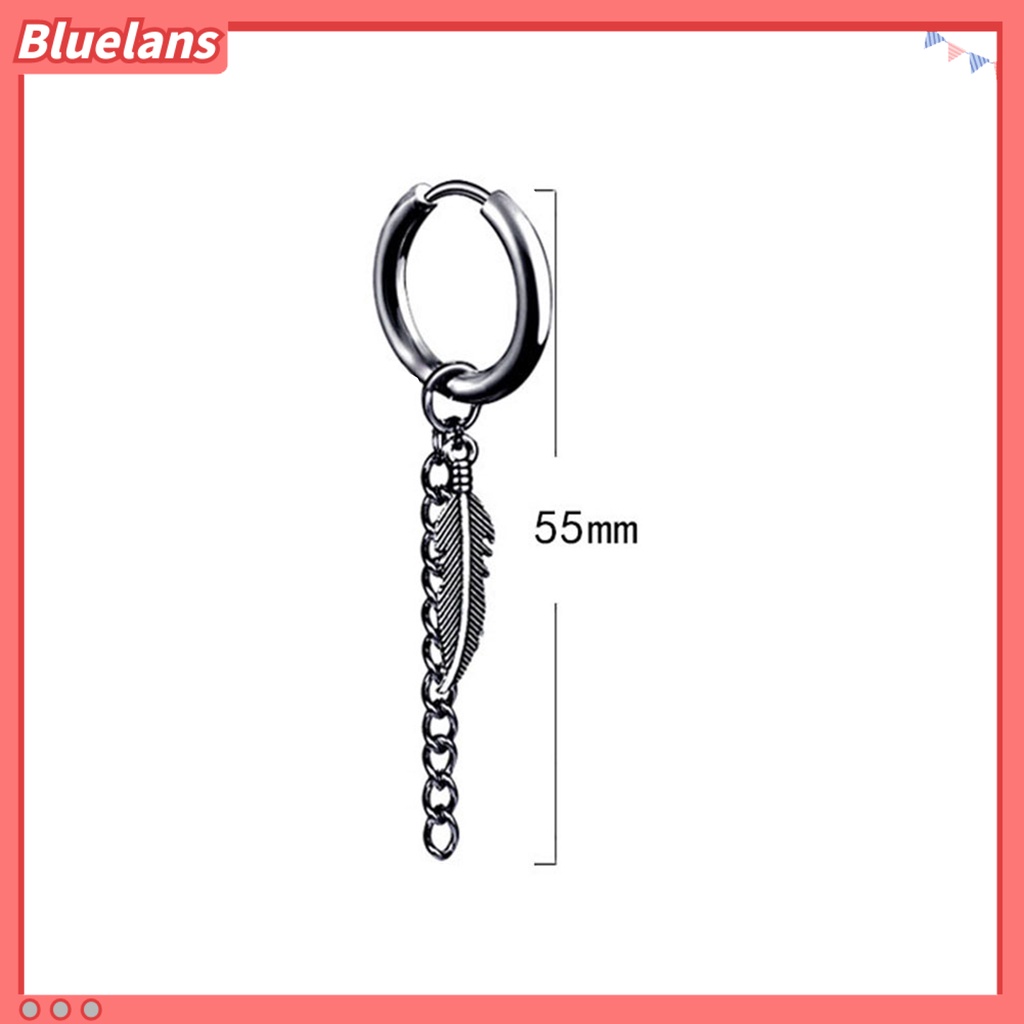 Bluelans 1Pcs Fashion Long Chain Ear Clip Stainless Steel Piercing Loop Hoop Earring for Men