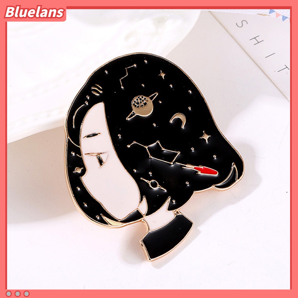 Bros Pin Enamel Desain Kartun Potret Perempuan Untuk Dekorasi Jeans Mantel Syal