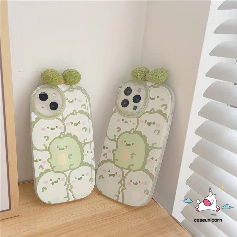 IPHONE Casing Hias Simpul Busur Kartun 3D Kompatibel Untuk Iphone11 7Plus 8Plus XR 12 13 11 14 Pro MAX 6 6s 7 8 Plus X XS MAX SE 2020 Dinosaurus Lucu Full Belakang Lensa Bulat Soft Cover