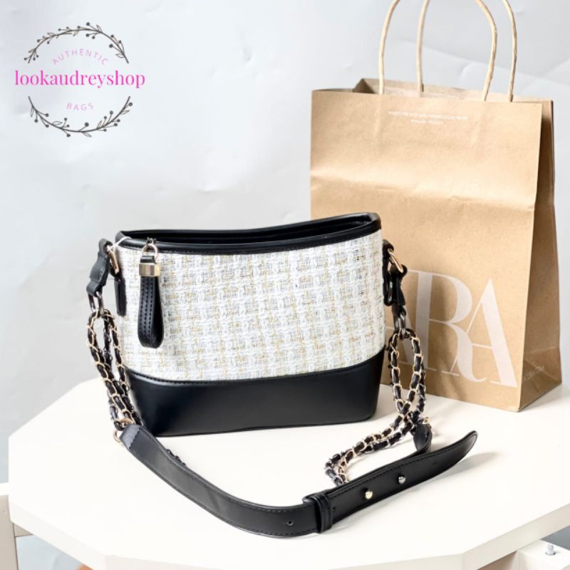 [100% ORIGINAL] ZARA Tweed Calfskin Quilted Small Gabrielle Hobo Bag | Tas Zara | Tas Wanita | Tas S