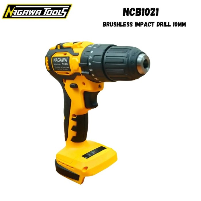 Mesin Bor Nagawa Tools Ncb1021 Brushless Cordless Impact Drill 10Mm - Unit Only