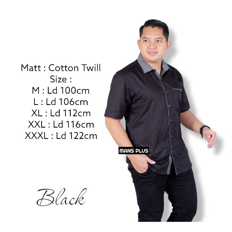 Kemeja pria polos kombinasi hitam lengan pendek M L XL XXL XXXL z8