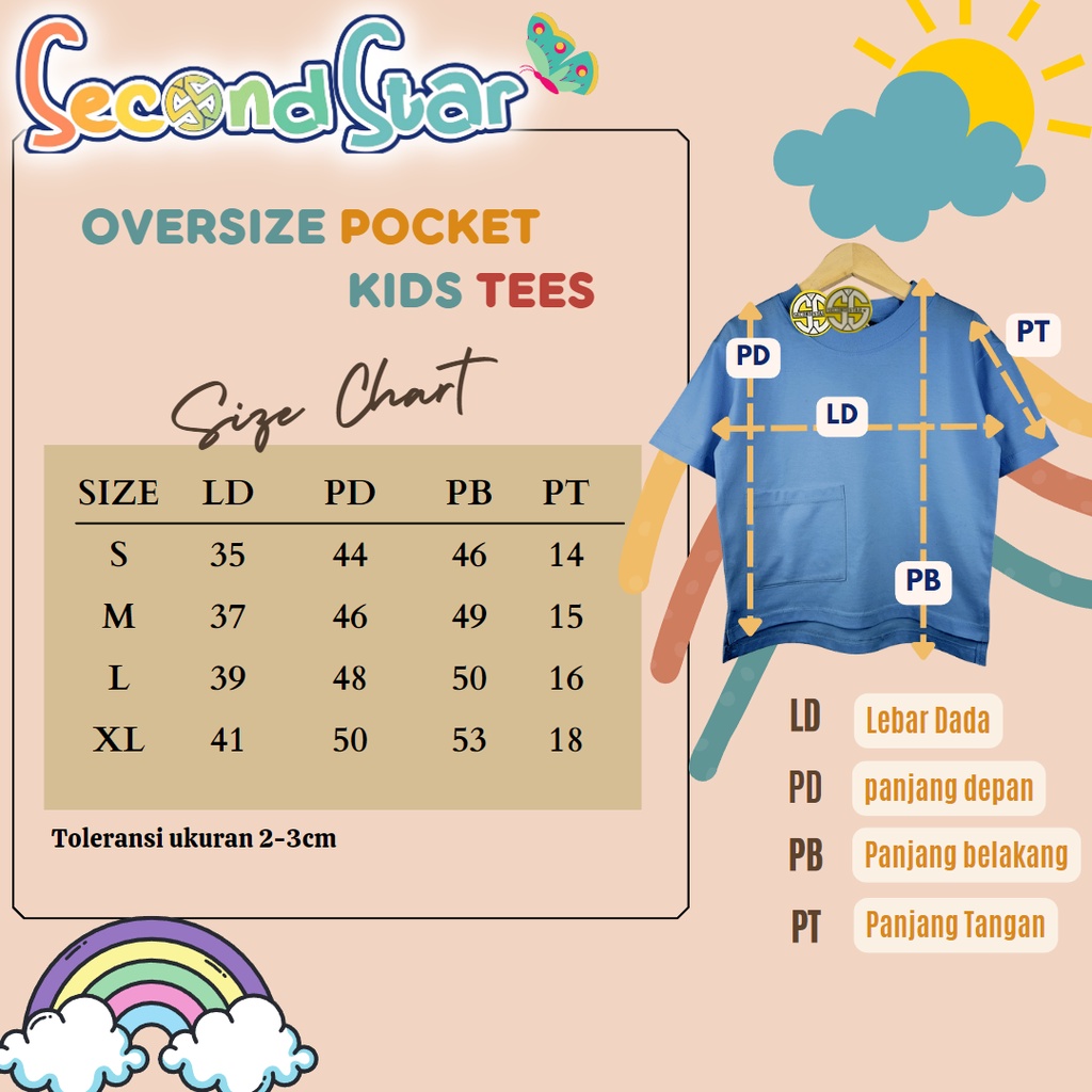 Second star - Oversize Basic Pocket Shirt Series Kaos Polos Anak Saku Warna Pastel Katun Combed 30s Laki-laki Perempuan Unisex 1-8 tahun - AMr196