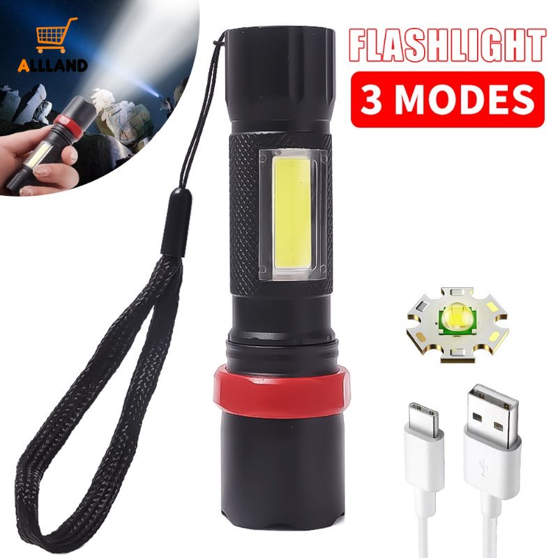 1 Pc Lampu Senter LED COB 3 Mode Adjustable Bahan Alloy Tahan Air Dengan Port Charger USB