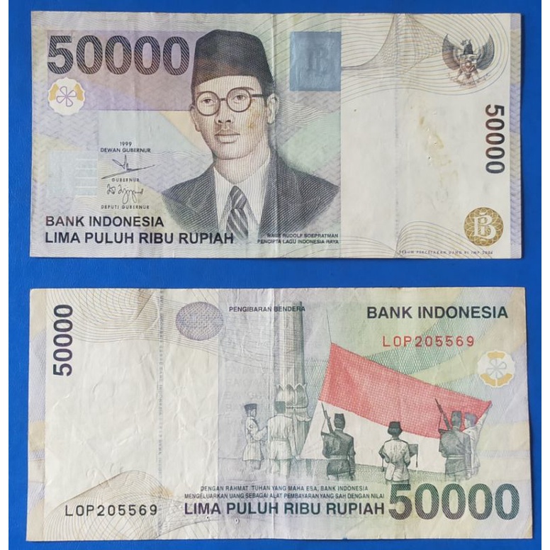 uang kuno murah 50000 rupiah ( lima puluh ribu ) wr Supratman tahun 1999