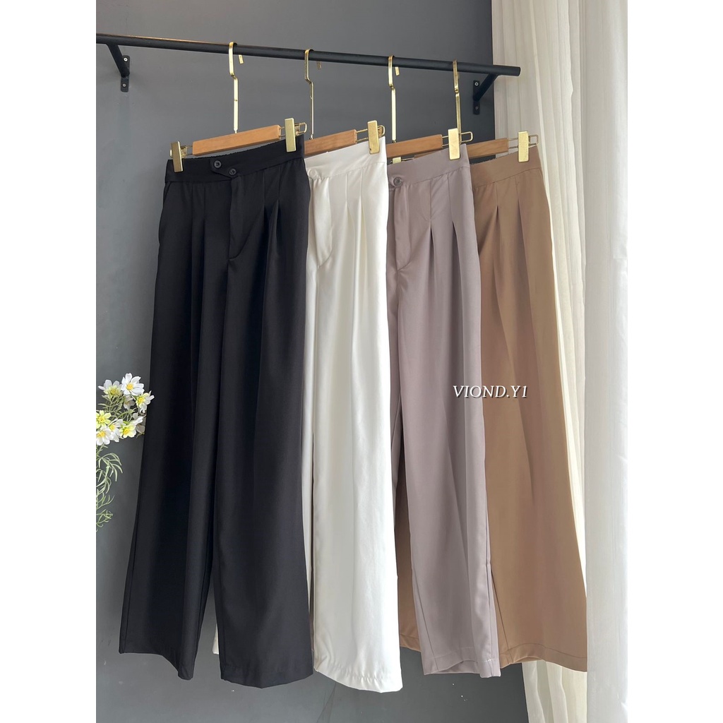 Kulot Cott Import Premium Highwaist Celana Pinggang Karet Highwaist Loose Pants Panjang E05