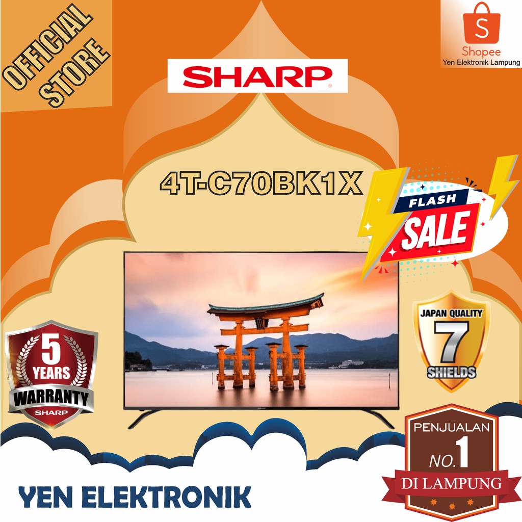 TV SHARP 4T C70BK1X - Smart TV 70 Inch Android TV 4K HDR Garansi Resmi SHARP 5 Tahun