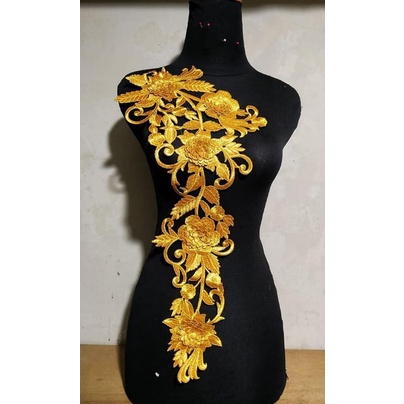 Bordir Bordir Tempel Renda Dada Tasik Nurlela Gold Lace Patch Embroidery