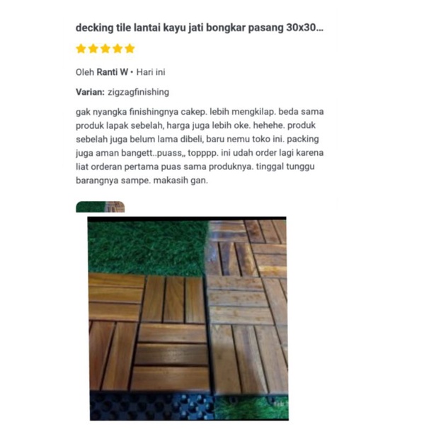 Lantai kayu jati Motif ZIGZAG UK 30x30cm / Decking tile Portable Kayu Jati