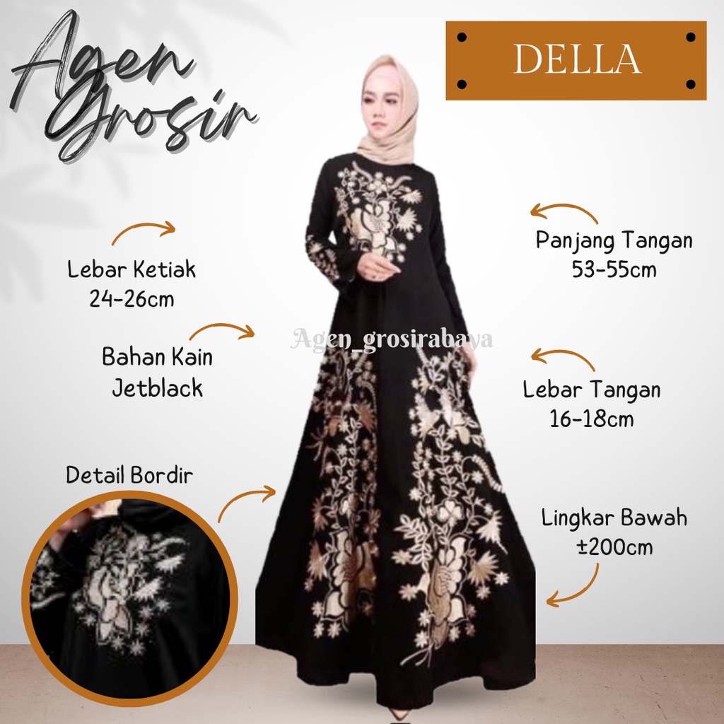ABAYA GAMIS BORDIR DELA ABAYA TURKEY HITAM ABAYA ARAB DUBAI SYARI JUMBO GAMIS HITAM TERLARIS