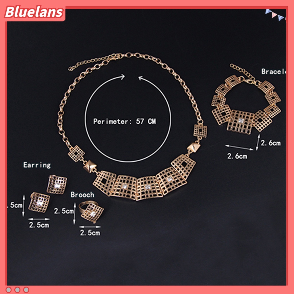 Bluelans Set Kalung Cincin Anting Gelang Desain Waterdrop Hollow Untuk Wanita