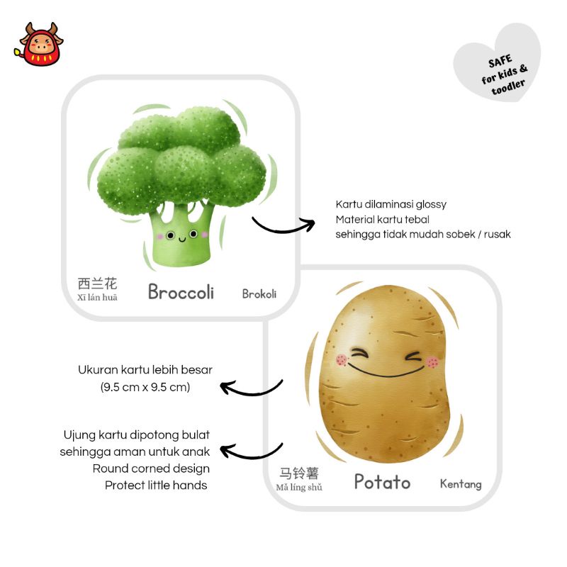 Flash card buah dan sayur fruit and vegetable kartu pintar belajar anak toddler