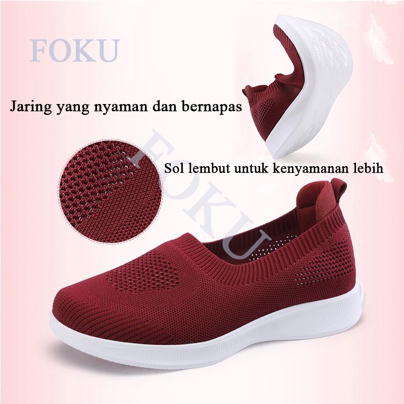 FOKU Sepatu Slip On Wanita Lembut Sepatu Sneakers Wanita Terbaru