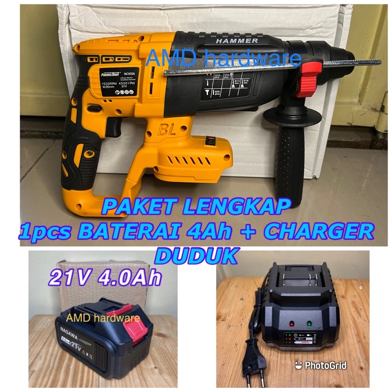 NAGAWA MESIN ROTARY HAMMER CORDLESS Brushless Bobok Beton NCH326 Tersedia Pilihan HANYA UNIT (tanpa 