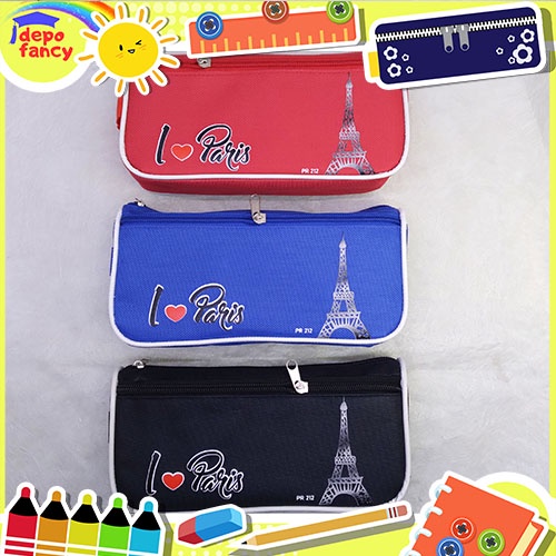 

!!! Kotak Pensil Kain 2 Resleting I Love Paris PR212 / Tempat Pensil / Tepak Pensil / Pencil Case / Box Pen / Boks Pensil