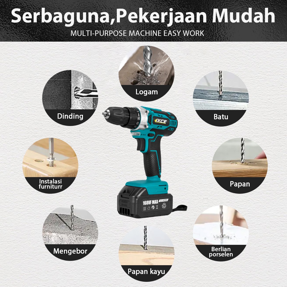 IXCE bor listrik 68VF / 88VF / 168VF Bor cordless Mesin bor Bor Tanpa Kabel  3-Tujuan hingga 2000 rpm 35NM Isi Ulang Harga grosir bisa nego