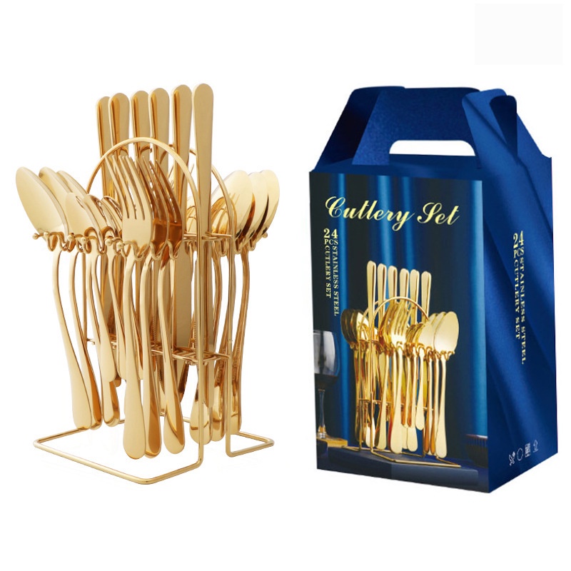 Serenity Cutlery Set Stainless Steel Sendok Garpu 24pcs Gold Cutleries Gift Set