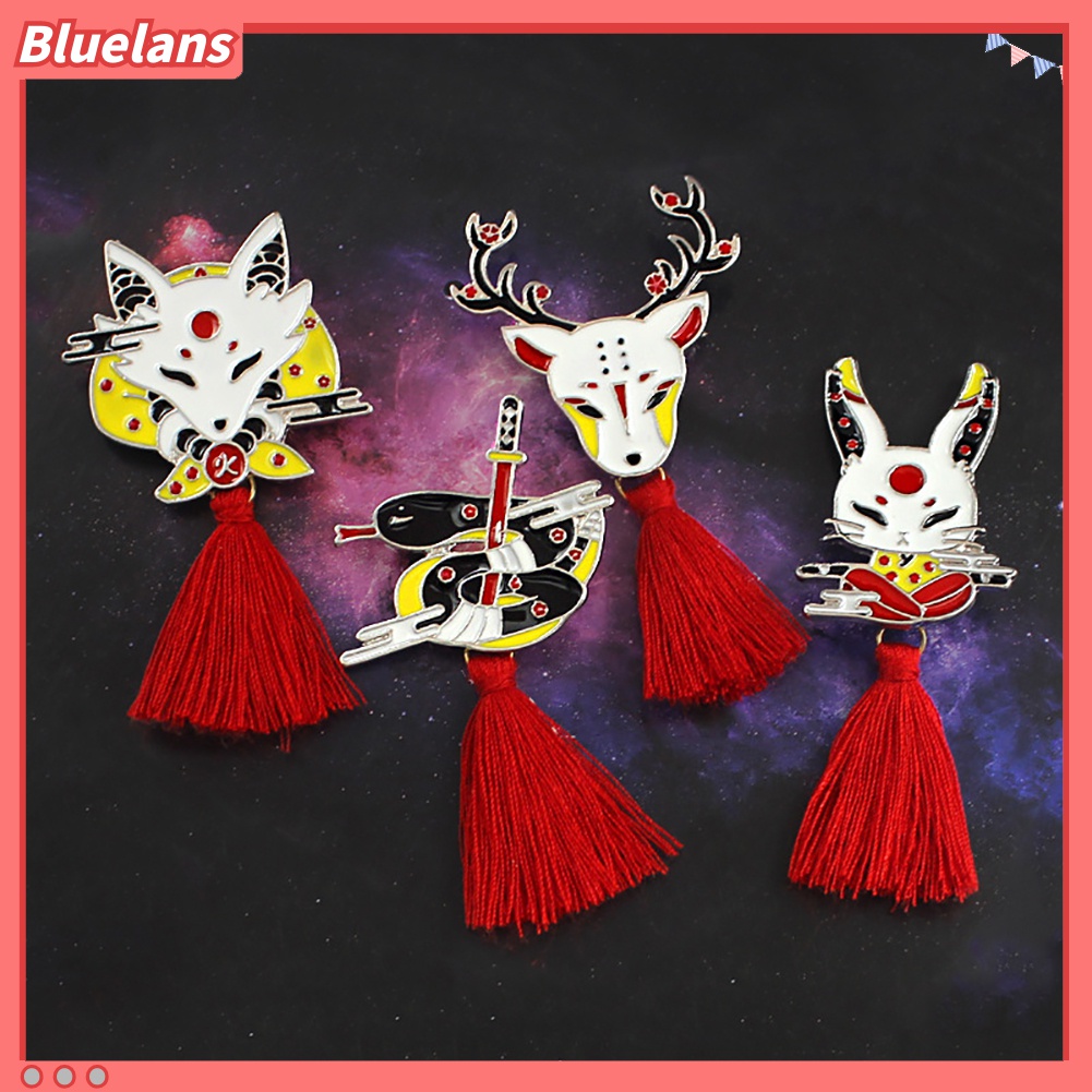 Bros Pin Enamel Bentuk Rusa Rubah Kelinci Aksen Rumbai Untuk Unisex
