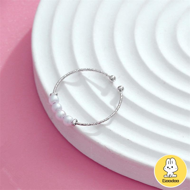 Cincin Mutiara Wanita Fashion Premium Retro Temperamen Cincin perak Adjustable Aksesoris -Doo