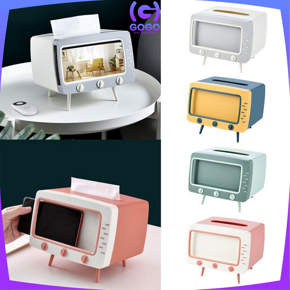 GOGO-C105 Kotak Tissue Box Organizer Bentuk TV Tempat Tisu + Stand Phone Holder / Home Office Décor