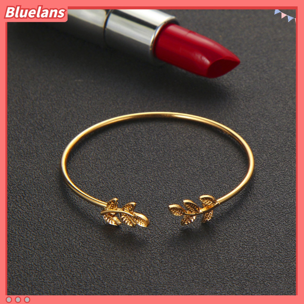 4pcs / Set Gelang Bangle Model Terbuka Bentuk Daun Simpul Berlian Gaya Retro Untuk Wanita
