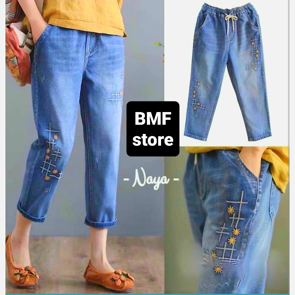 Celana Jeans Wanita Bordir NAYA / HARUKA Pants / BAGGY Jeans