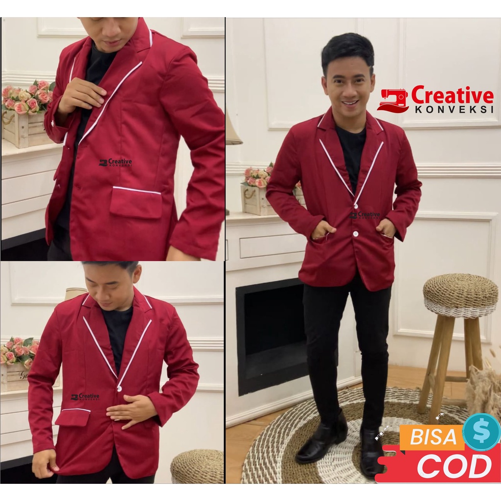 (BISA COD) jas almamater warna merah maroon variasi lis putih full furing / jas pondok pesantren / blazer sekolah kancing 2 (bisa tambah bordir nama)