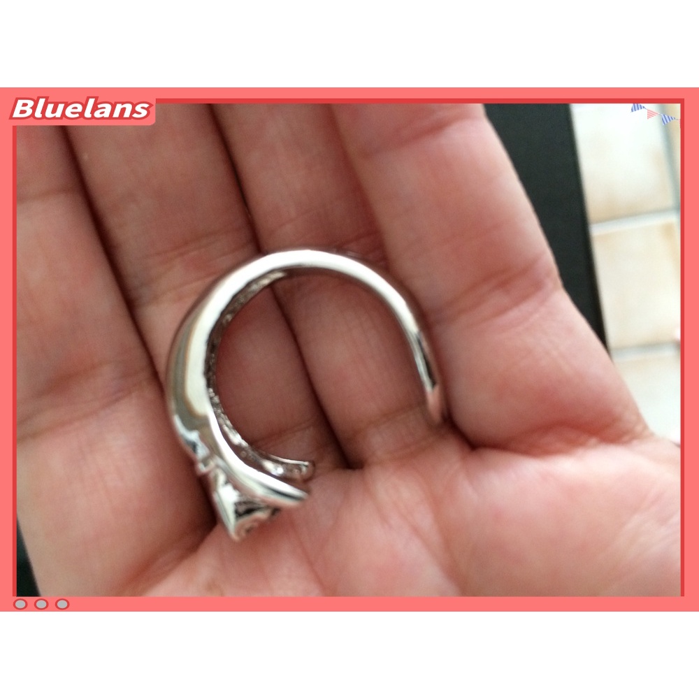 Cincin Model Terbuka Adjustable Bentuk Hewan Kucing Aksen Berlian Imitasi Untuk Wanita