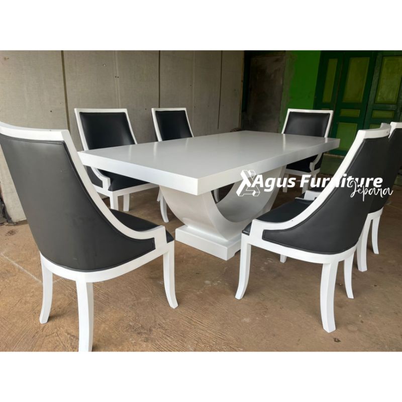 SET MEJA MAKAN DUCO MODERN MINIMALIS K6 (meja modern elegan model unik)