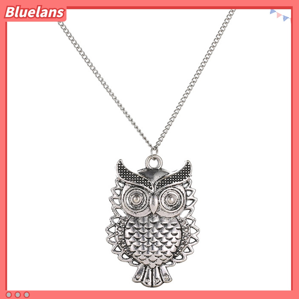 Bluelans Kalung Rantai Panjang Liontin Burung Hantu Hollow Gaya Vintage Untuk Wanita