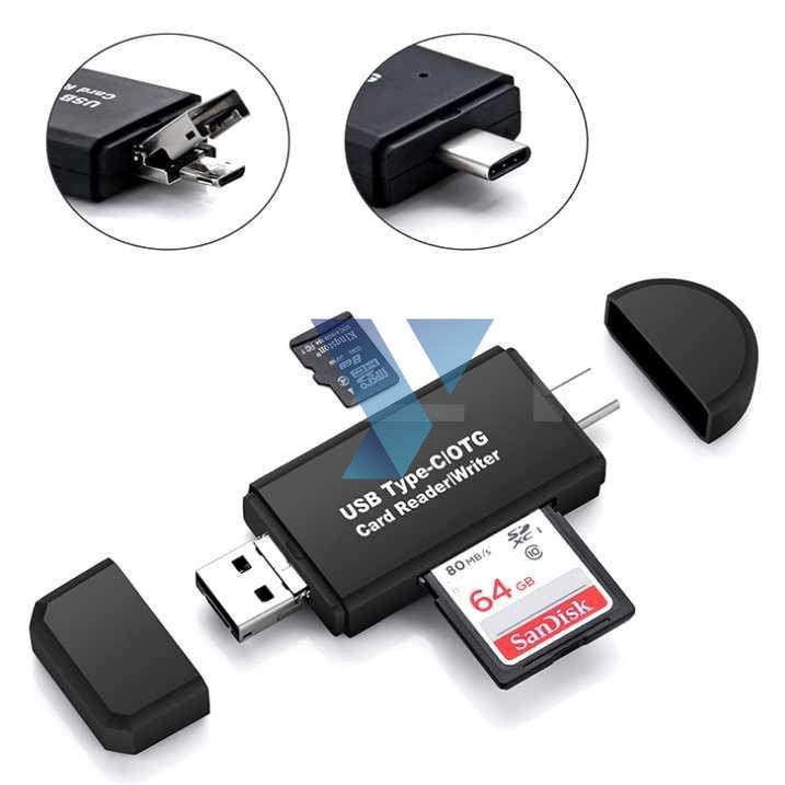 Memory Card Reader OTG 3in1 USB Type C+USB Type A+Micro USB - YC320 ( Al-Yusi )