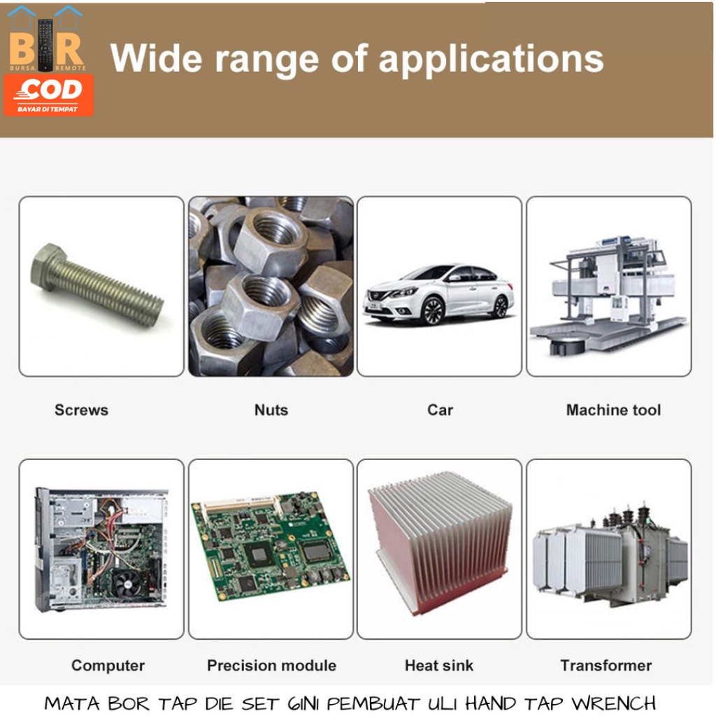 Mata Bor Hand Tap T Die Set 6In1 M3 - M8 Pembuat Ulir Drat Metric M3 M4 M5 M6 M8