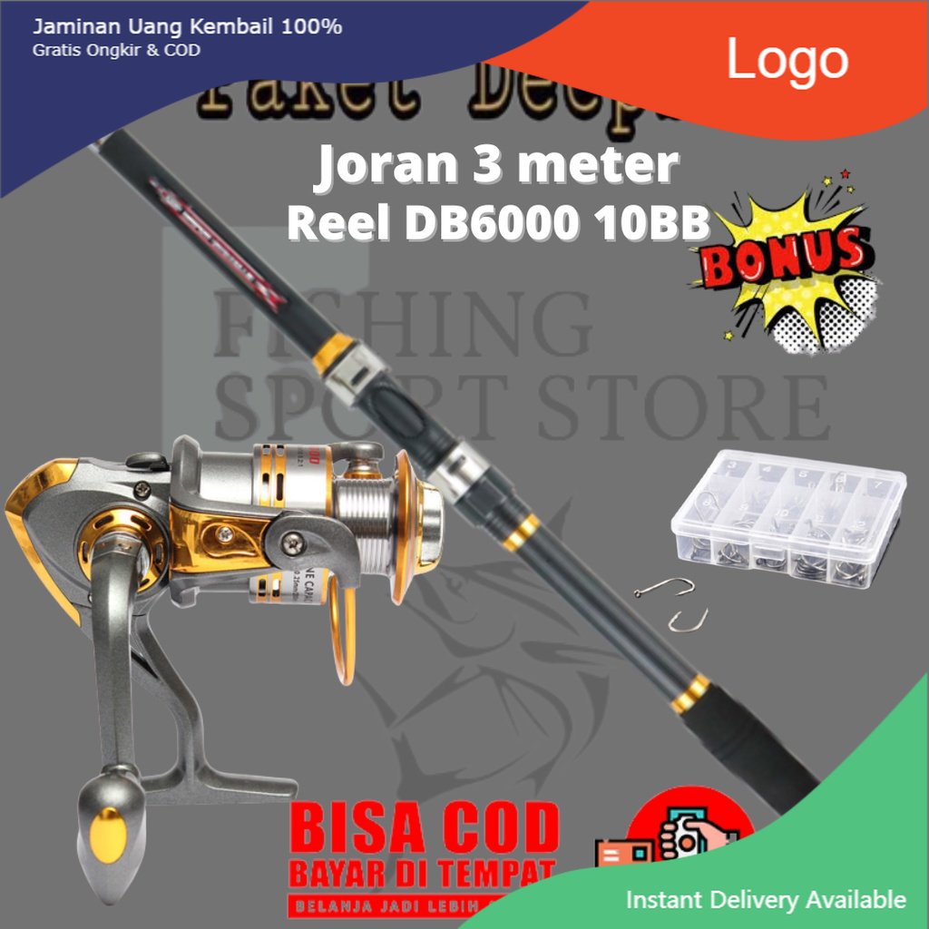 Set Pancing Laut Kekuatan Max Paket Mancing Stik Carbon Tongkat Pancing Teleskopik Joran 300CM Rell 