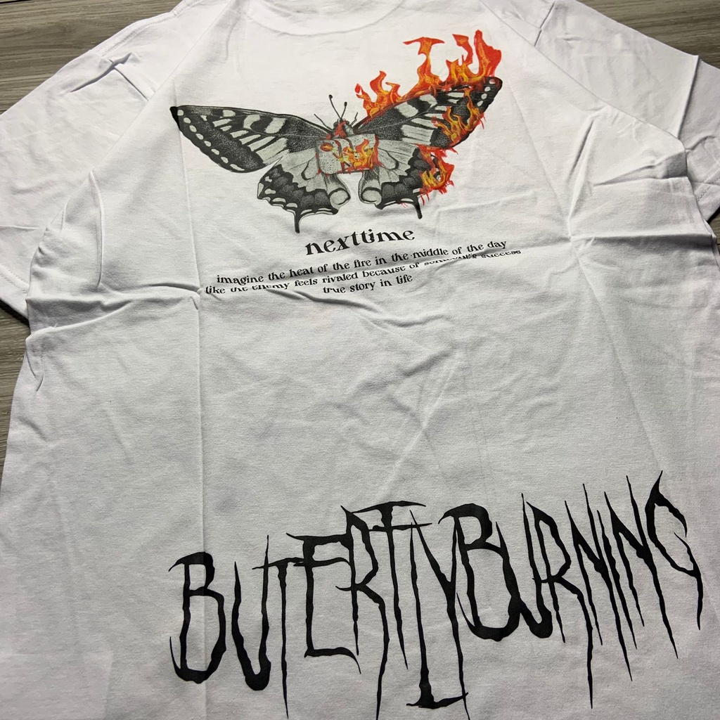 T-SHIRT PUTIH STREETWEAR ORIGINAL SEVENKEY X NEXTTIME SPESIAL SERIES ARTIKEL BURNING BUTERFLY PUTIH